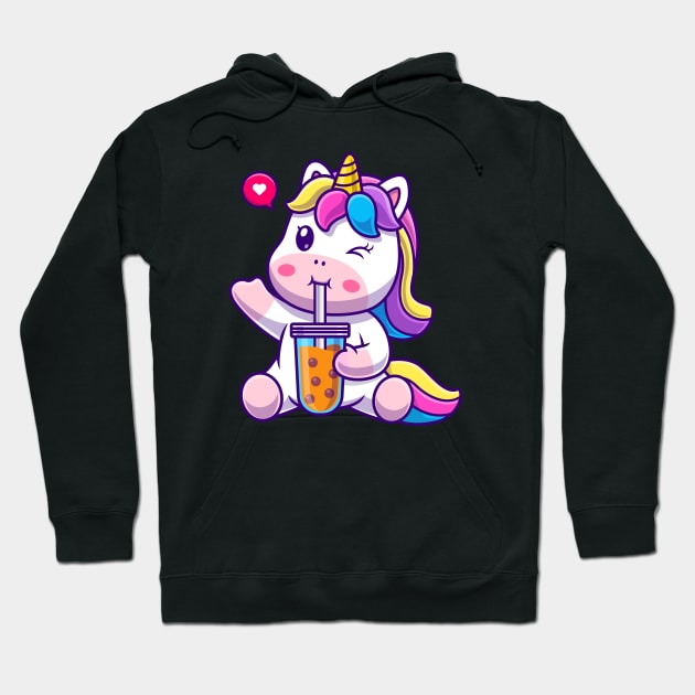 Cute Unicorn Drink Boba Milk Tea Cartoon Hoodie by Catalyst Labs